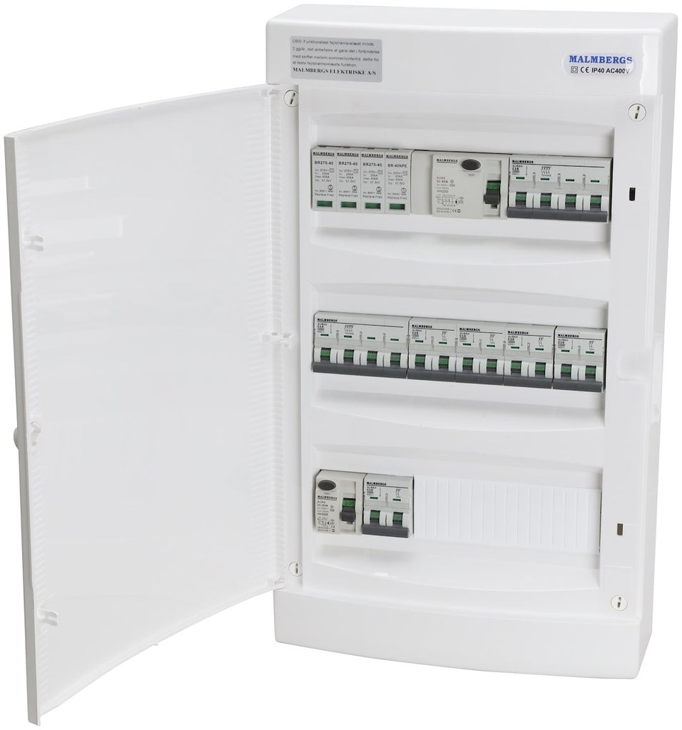 Færdigmonteret gruppetavle – 1x16A 3P+N + 1x10A 3P+N + 5x10A 1P+N + Transient