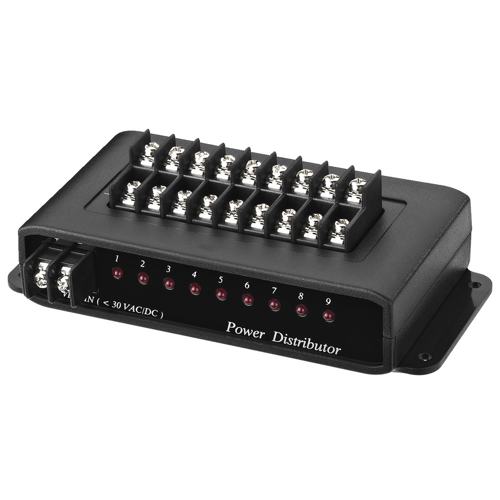 Spændingsfordeler - 1 ind til 9 ud, 1-30V, 5A