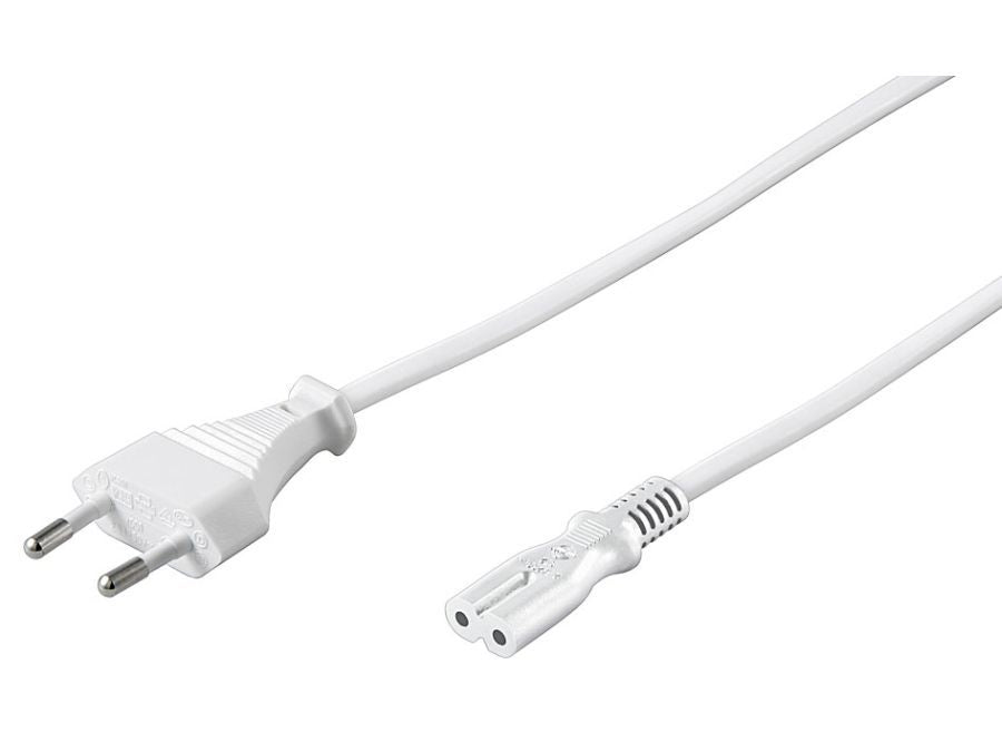 Strømkabel - Euro han til C7 (8-tal) hun, Hvid (0,5m)