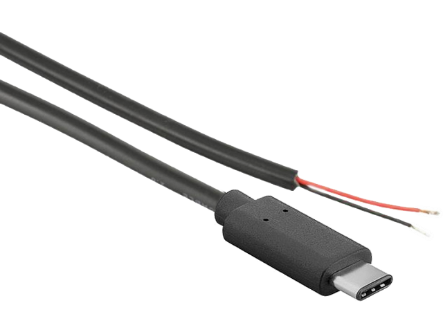 USB-C strømkabel m. 2 ledere (rød+/sort-) (1m)