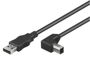 USB 2.0 kabel - A han til B han 90°, Sort (1m)