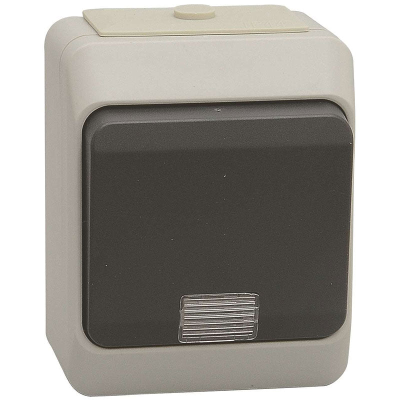 Stænktæt korrespondanceafbryder m. lampe IP44 - grå