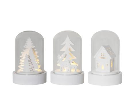 Lanterne KUPOL 3-sæt hvid H8,5cm f/batteri