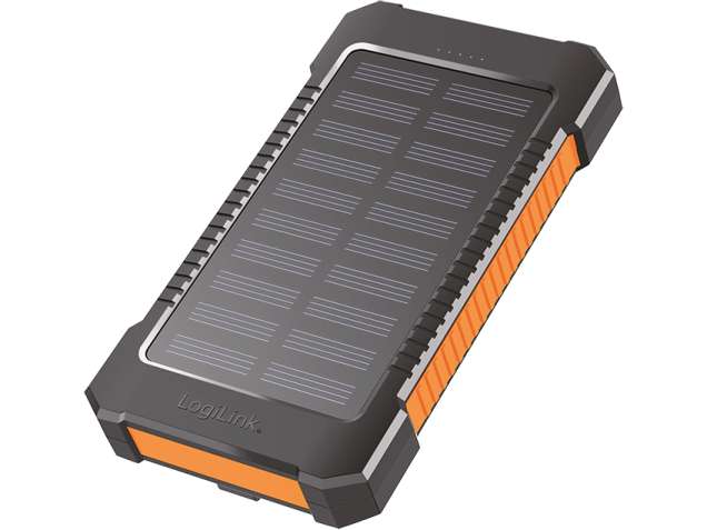 Powerbank m. solcelle og lygte - 8.000mAh, Sort