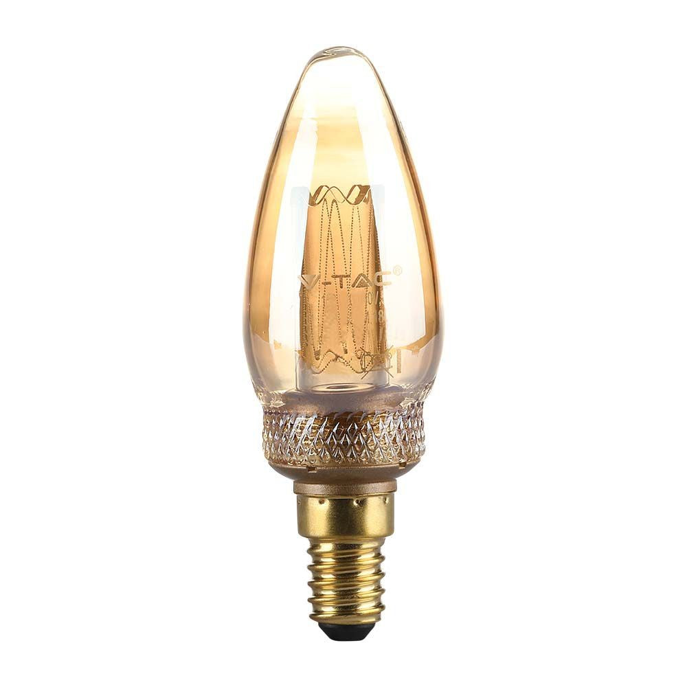 2W LED E14 Kultråd Kertepære, Amber Glas, 1800K - 65lm, RA80