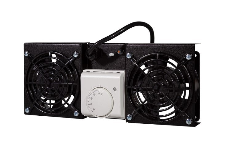 Serverkøler til væg-rackskab - 2 blæsere, m. termostat, Sort