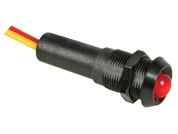 LED panel kontrollampe - 12V, sort hus, RØD