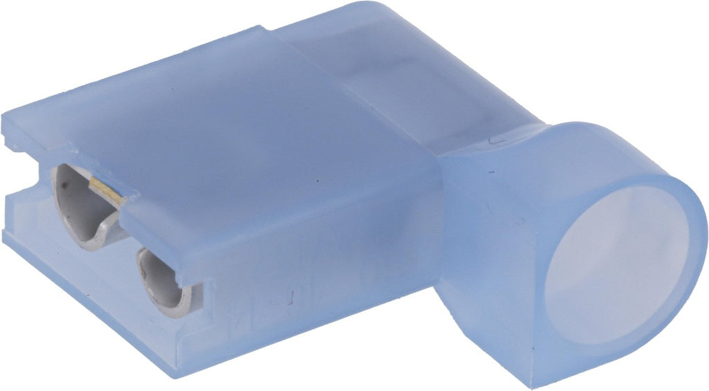 Blå kabelsko - Isol. 6,3mm spadefatn. 90° vinklet (1 stk.)