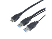 USB 3.0 dual power kabel - 2 x A han til Micro B han (0,6m)