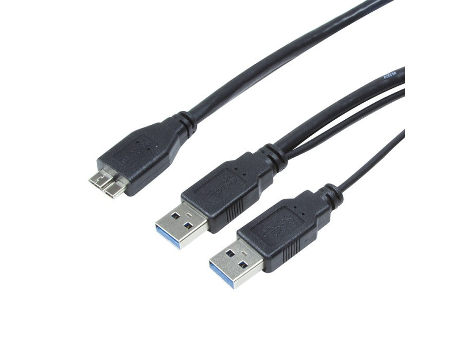 USB 3.0 dual power kabel - 2 x A han til Micro B han (0,6m)