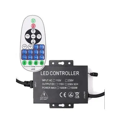 RF trådløs timer+dæmper med fjernbetjening til 230V D16 Neonflex inkl. endeprop, memory funktion (200m)