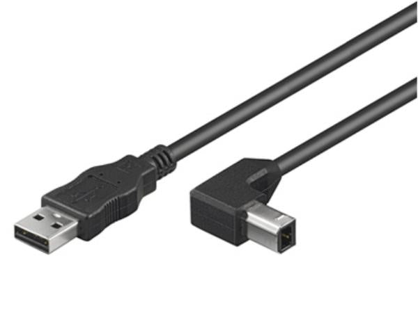 USB 2.0 kabel - A han til B han 90°, Sort (5m)