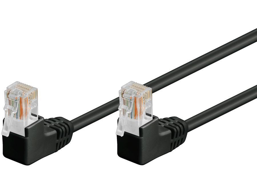 UTP netværkskabel - CAT5E, 2xRJ45, 2x90°, Sort (3m)
