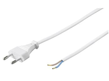 Strømkabel - Euro han til løs ende, Hvid (5m)
