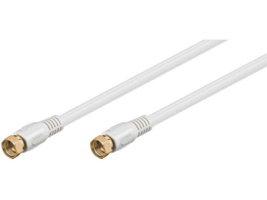 Antennekabel - F han til F han, Forgyldt, RG59, Hvid (2,5m)