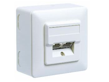 Modular vægdåse - 2 x RJ45 CAT5e skærmet, Hvid