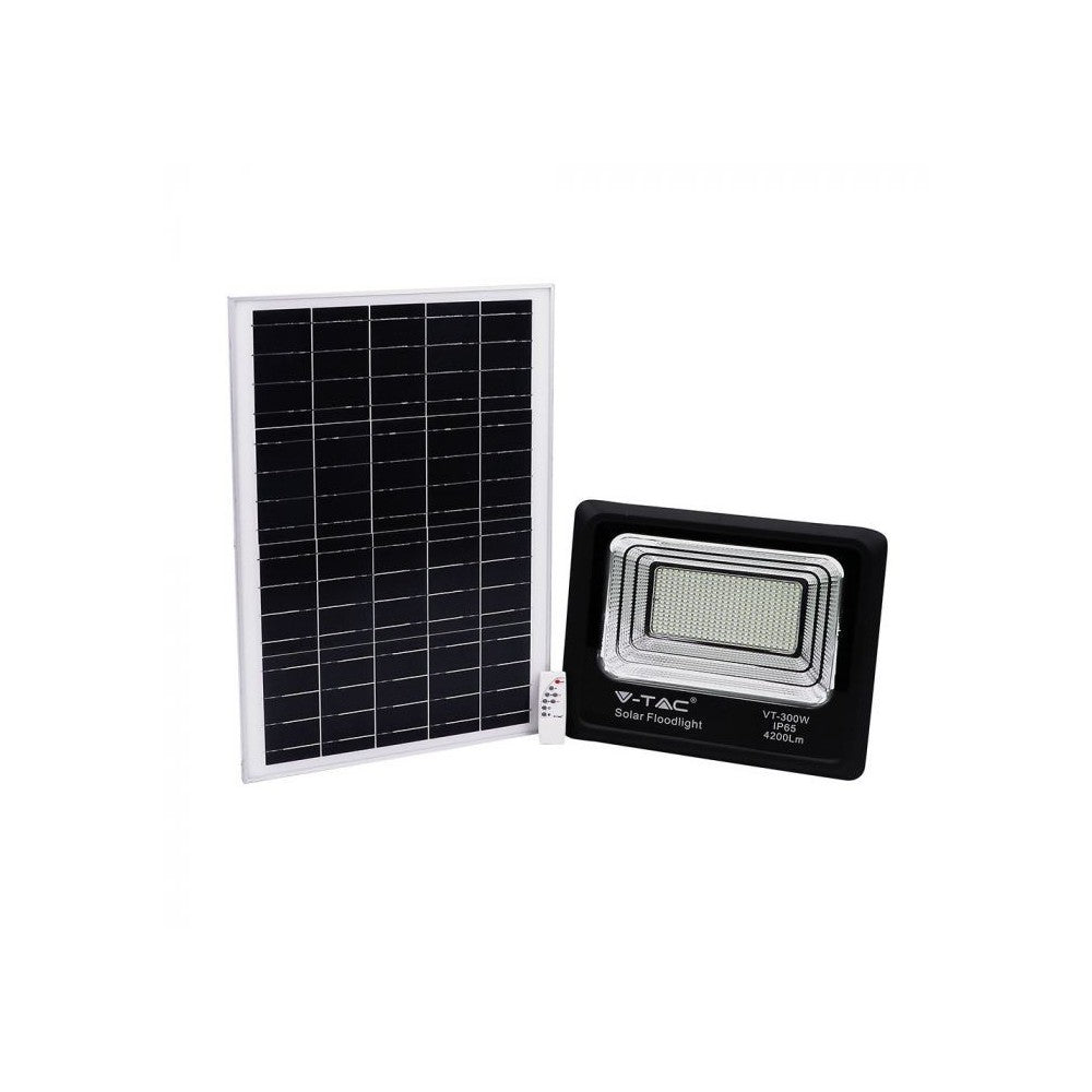 V-Tac 50W Solcelle Projektør LED - Sort, inkl. solcelle og fjernbetjening, IP65, 4200lm, RA70, Vandtæt