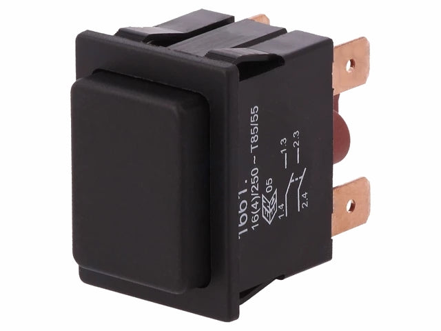 Trykkontakt - 2P OFF-(ON), 16A/250V, 6,3mm spadeterm. Sort