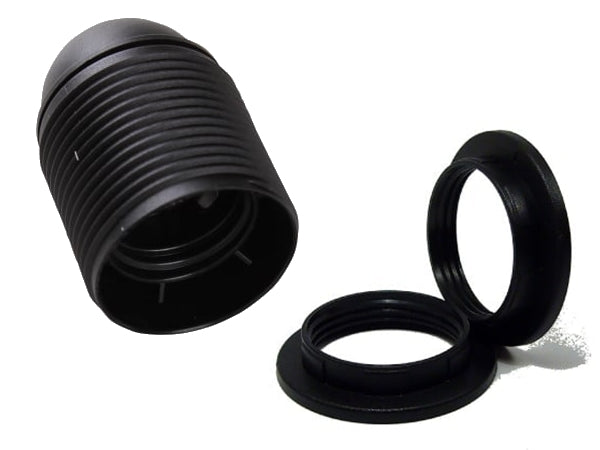 Kronefatning m. 2 omløbere - E27, M10 gevind, Sort