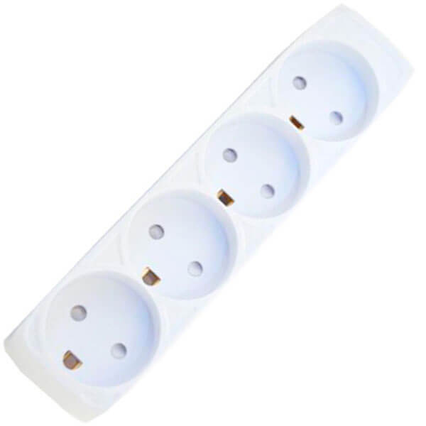 Stikdåse børnesikret 4-vejs m/jord hvid