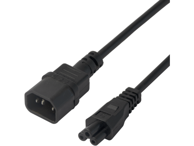 Strømkabel - C14 (han) til C5 (hun), 3x0,5mm², Sort (0,5m)