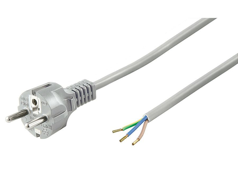 Strømkabel - CEE7/7 han til løs ende, 3x0,75mm², Grå (1,5m)