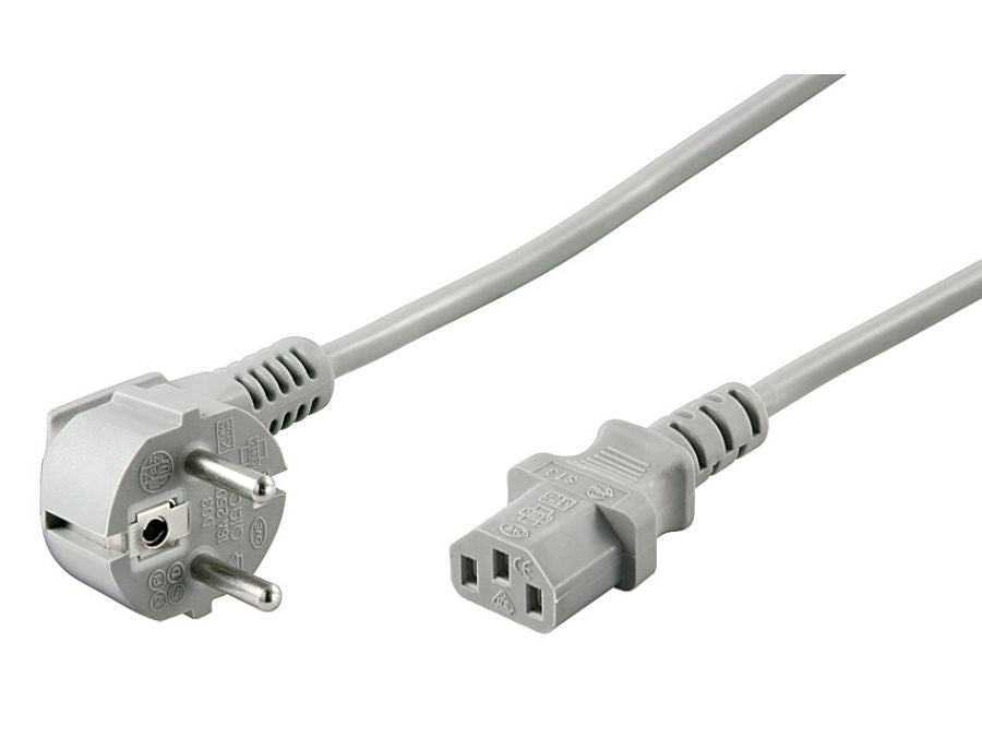 Strømkabel - CEE7/7 90° han > C13 (IEC), Grå (2m)