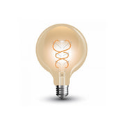 V-Tac 5W LED globepære - Kultråd, Ø12,5cm, ekstra varm hvid, E27 (Erstatter 30W, 230V, 300lm, RA80)