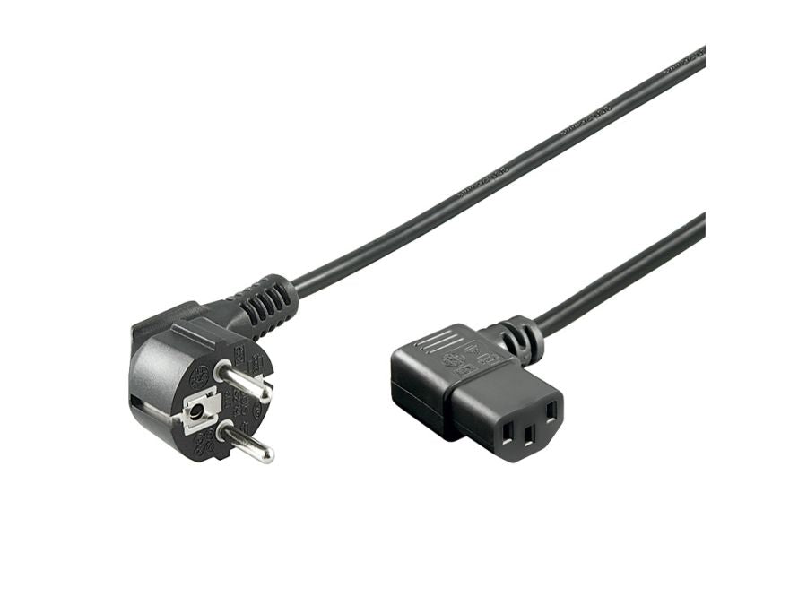 Strømkabel - CEE7/7 90° han > C13 90° hun, Sort (2m)