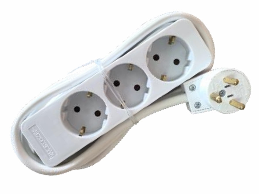 Hybrid stikdåse - 3 x Schuko, DK stikprop, Hvid (1,5m)