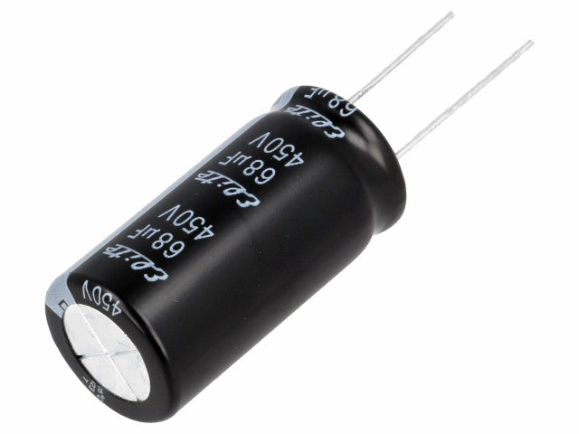 68uF / 450V Lodret elektrolyt - Ø18x35,5mm (105°C)