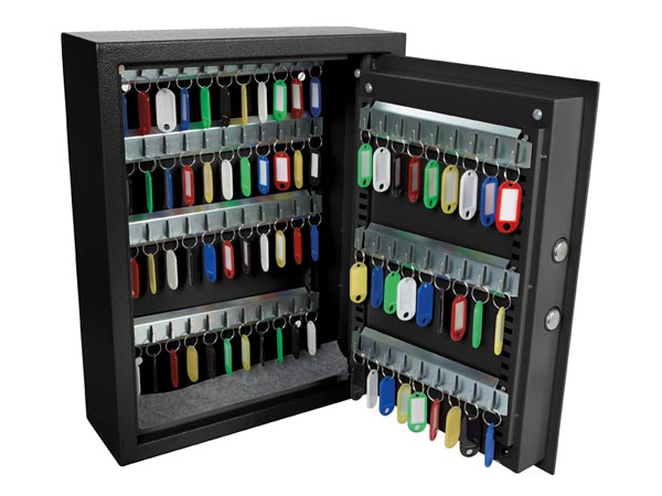 Nøgleskab m. lås - til 71 nøgler, 45x36x12cm, Sort