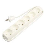 6-stikdåse m/1,5m ledning hvid