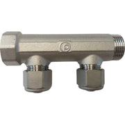 3/4" x 15 mm 2-grens CC 50 fordelerrør messing TEA belægning m/kobl.