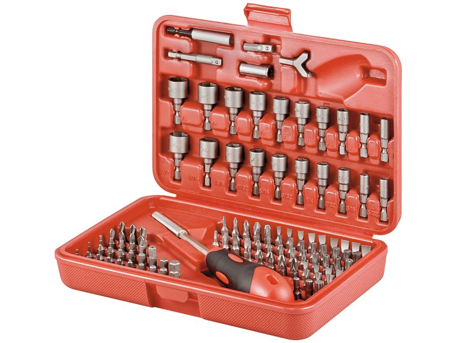 Bitsæt - 113 dele inkl. skruetrækker, i plastkuffert