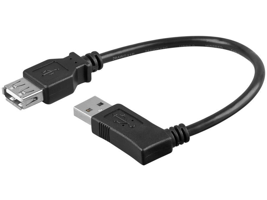 USB 2.0 forlængerkabel - A hun til 90° A han, Højre (15cm)