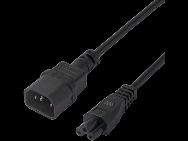 Strømkabel - C14 (han) til C5 (hun), 3x0,5mm², Sort (0,5m)