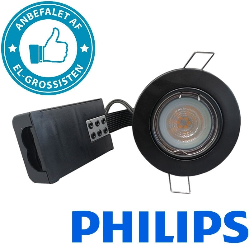 Indbygningsspot m 4W Philips dæmpbar LED pære 3000K - Mat sort