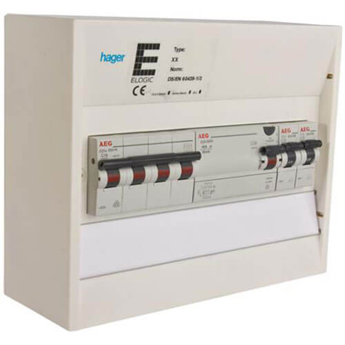 Færdigmonteret gruppetavle - HPFI - 1x16A 3P+N, 2x13A 1P+N - Hvid