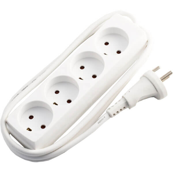 Stikdåse børnesikret 4-vejs 1,5m m/jord hvid