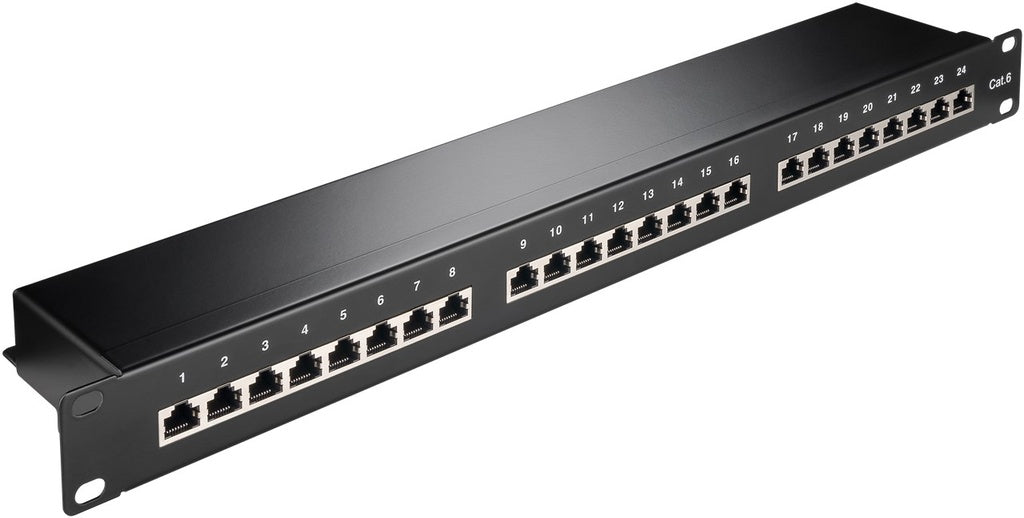 19" Patch panel - 1U, 24 x RJ45 CAT6 skærmet, Sort