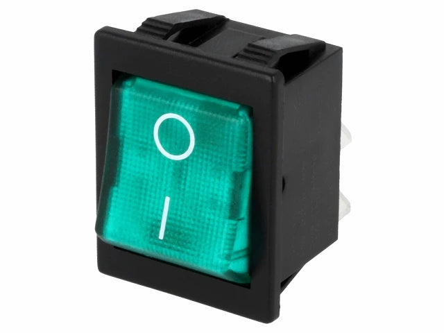 Vippekontakt - 2P OFF-ON, 16A 250V, Grøn lys 0-I (30x22,1mm)