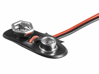 Battericlips til 9V E-blok batteri - T type, blød (15cm)