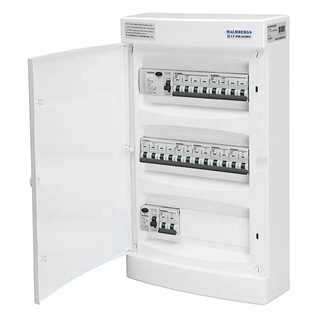 Færdigmonteret gruppetavle – 1x16A 3P+N + 2x10A 3P + 5x10A 1P+N