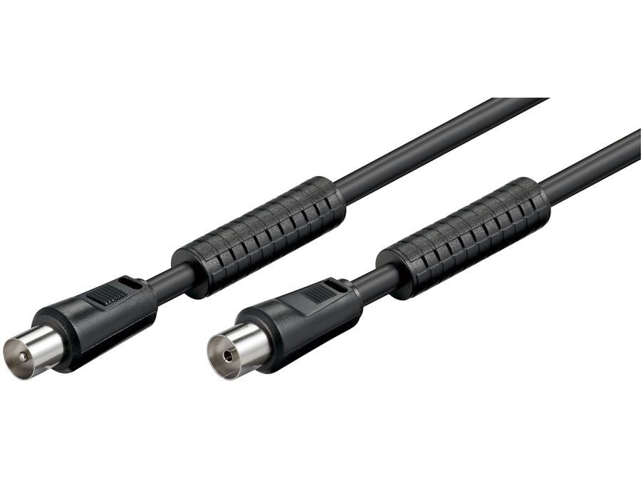 Antennekabel - COAX han/hun, RG59 støjfiltre, Sort (2,5m)