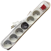 6-stikdåse u/jord m/afbryder 1,5m hvid