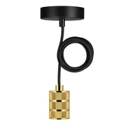 Pendel m. E27 sokkel - RIGA Guld, Sort stofledn. (1,5m)