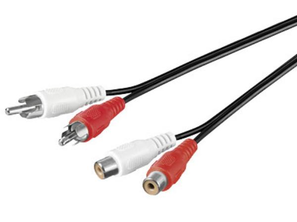 Phonokabel - 2 x RCA han til 2 x RCA hun (5m)