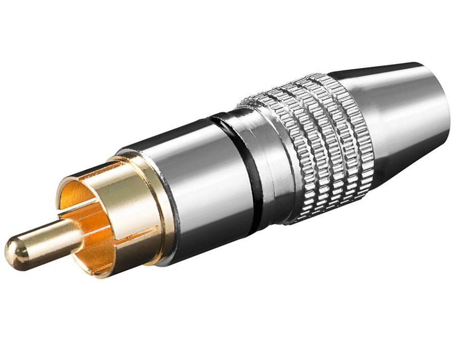 RCA(Phono) stik, han - Forgyldt m. sort ring (Ø6,5mm)