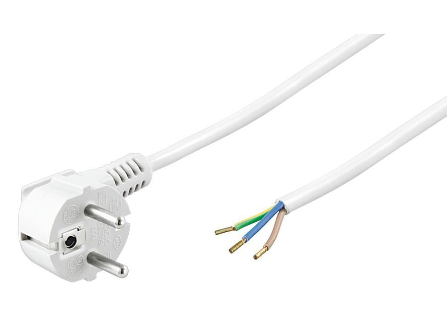 Strømkabel - 90° CEE7/7 til løs ende, 3x0,75mm², Hvid (2m)
